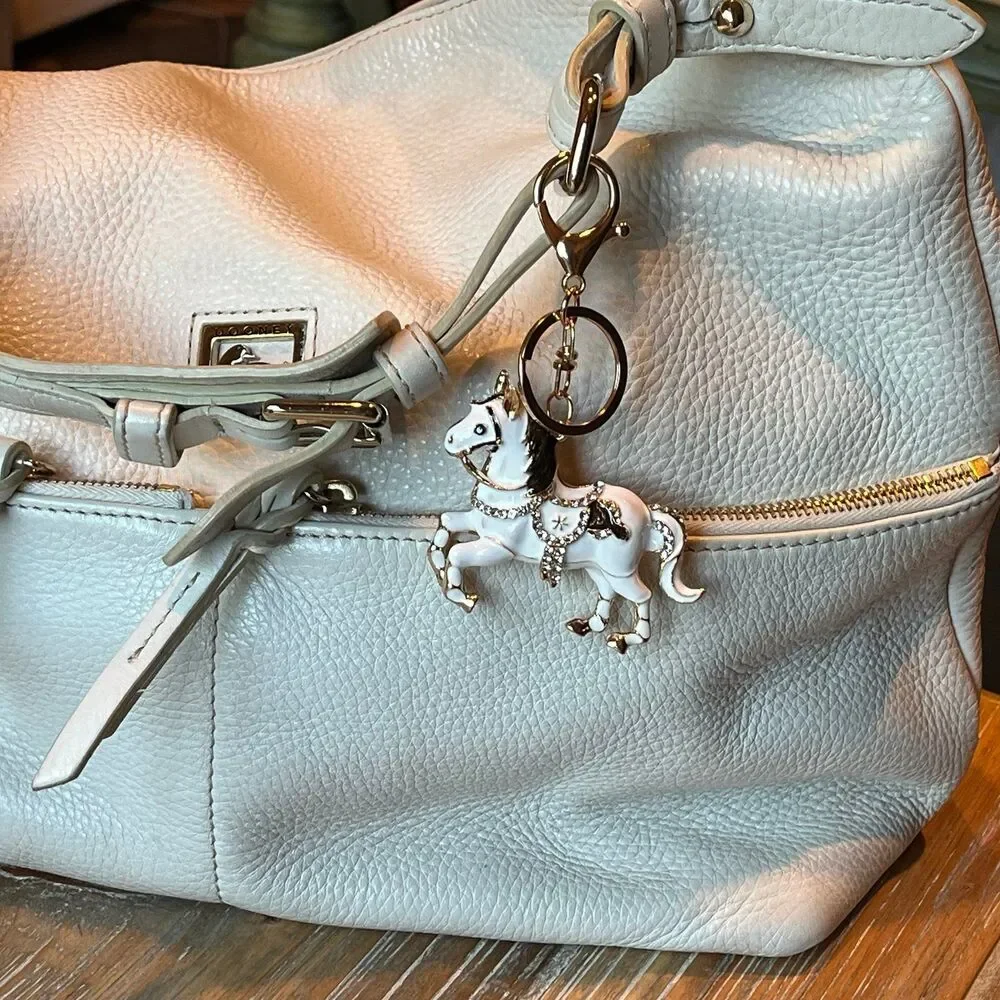 Bling White Rhinestone Horse Keychain Purse Charm